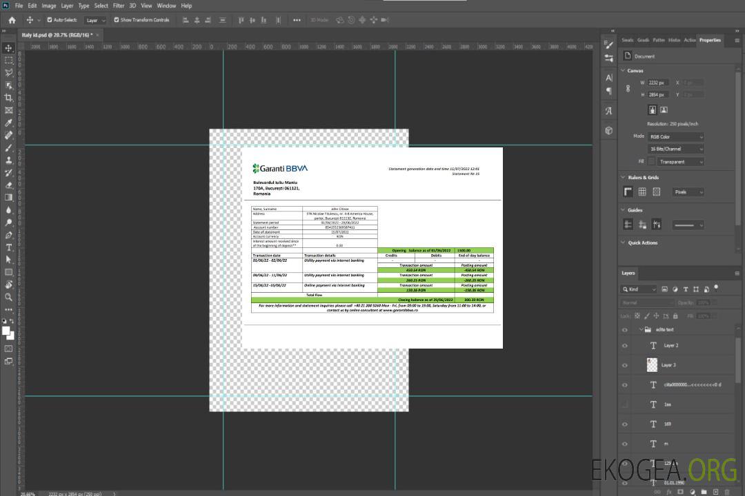 Relevé bancaire Roumanie Garanti BBVA template Relevé bancaire Roumanie Garanti BBVA template